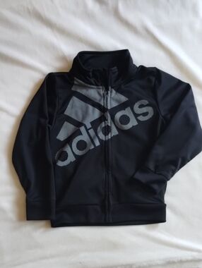 adidas Black Kids Full-Zip Hoodie with Gray Logo